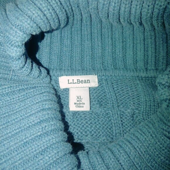 XL Sweater Teal L.L.Bean Womens  Cotton Cable Knit Turtleneck - Picture 2 of 10